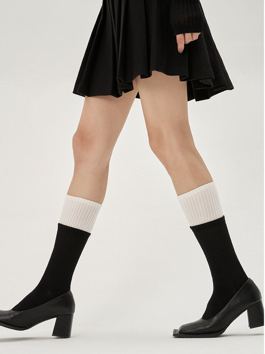 Color Block Crew Socks / Calf Socks For Women