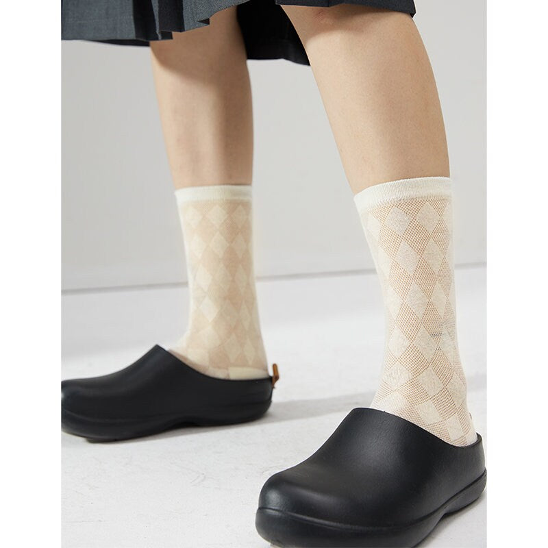 Argyle Semi-Sheer Crew Socks For Women