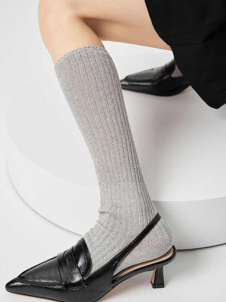 Ribbed Knit Slouch Knee High Socks For Women