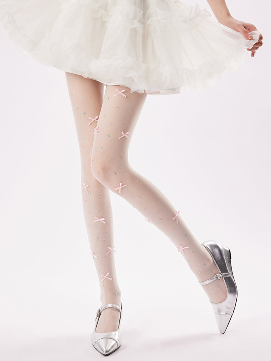Rhinestone Bow Sheer Tights