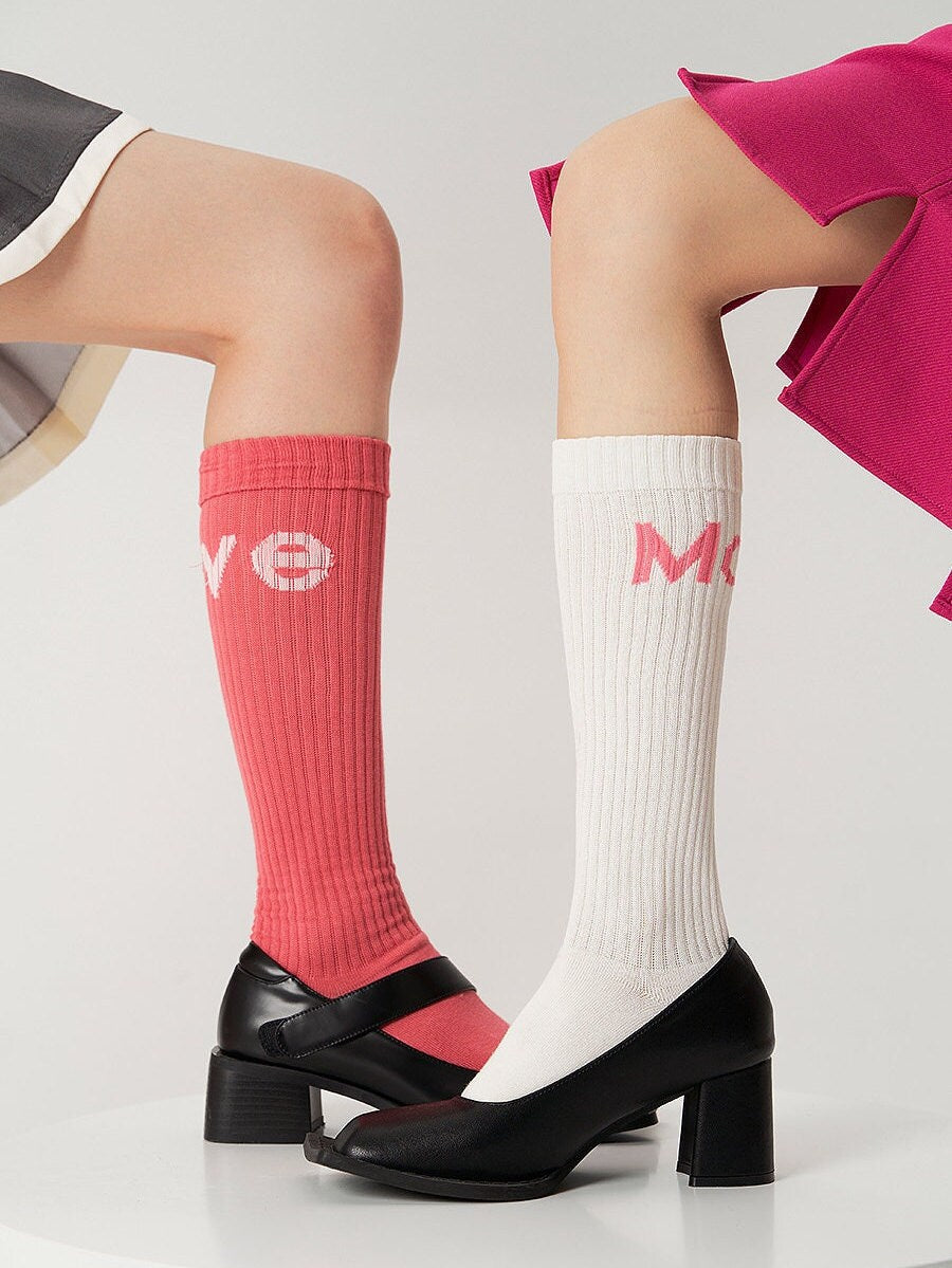 Ribbed Knit Knee High Socks For Women