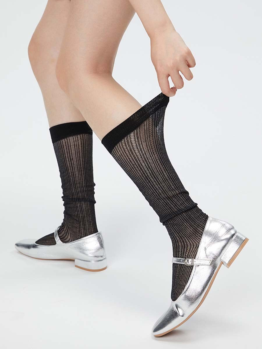 Stripe Semi-Sheer Knee High Socks For Women