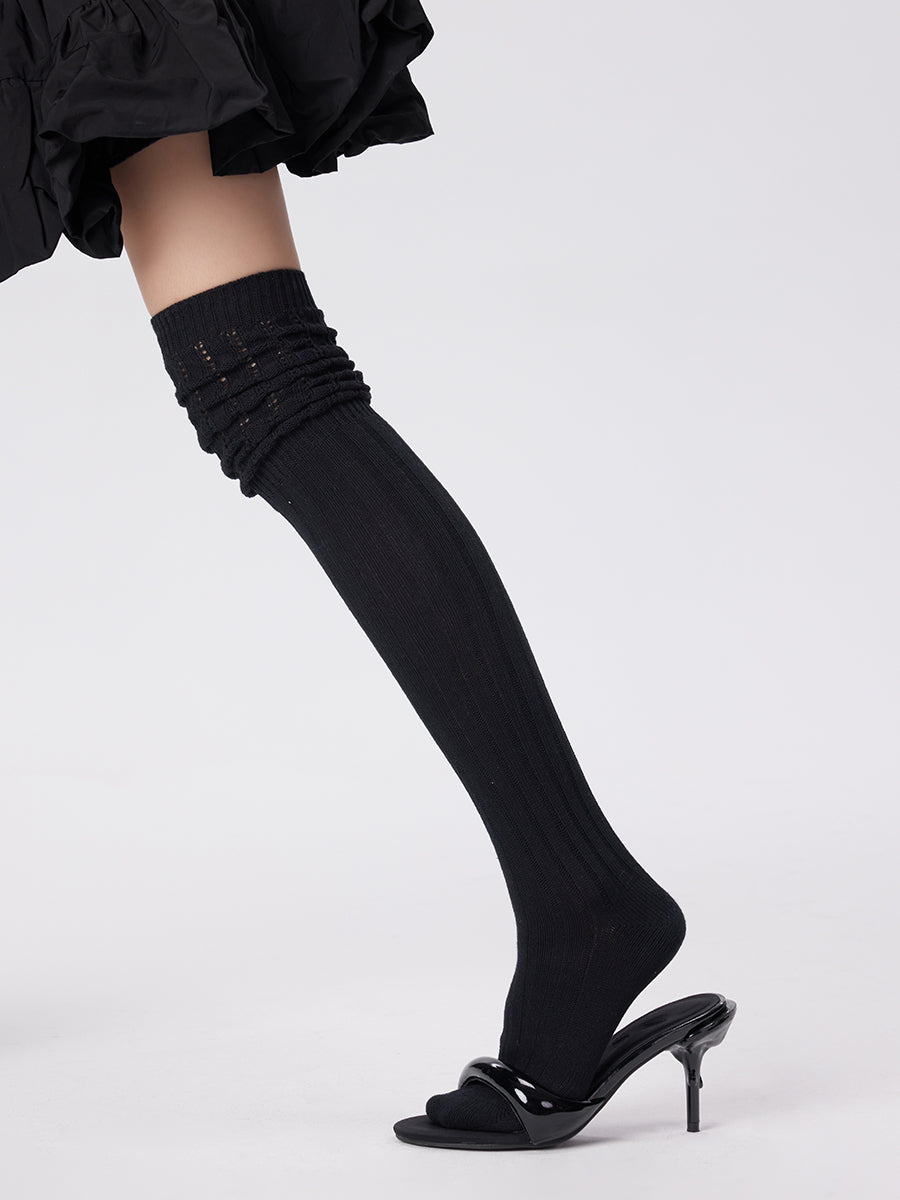 Pointelle Knit Slouch Thigh High Socks