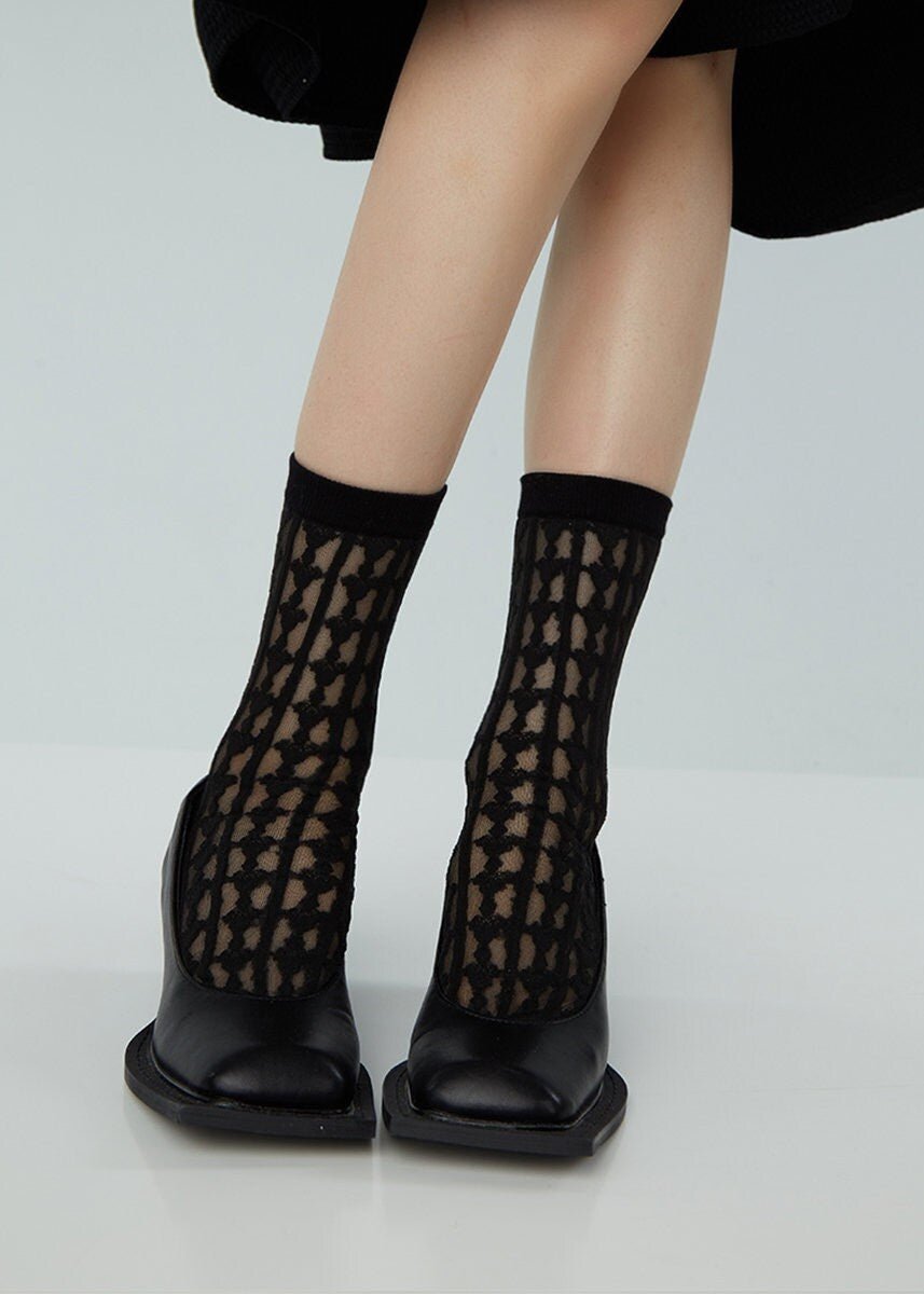 Pointelle Semi-Sheer Crew Socks