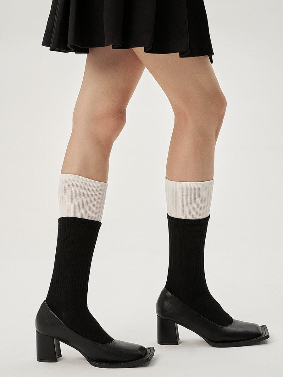 Color Block Crew Socks / Calf Socks For Women