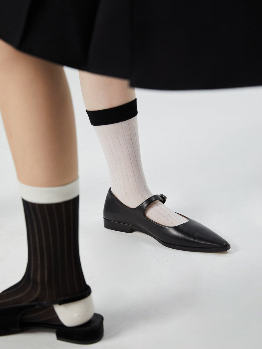 Color Block Semi-Sheer Stripe Crew Socks For Women