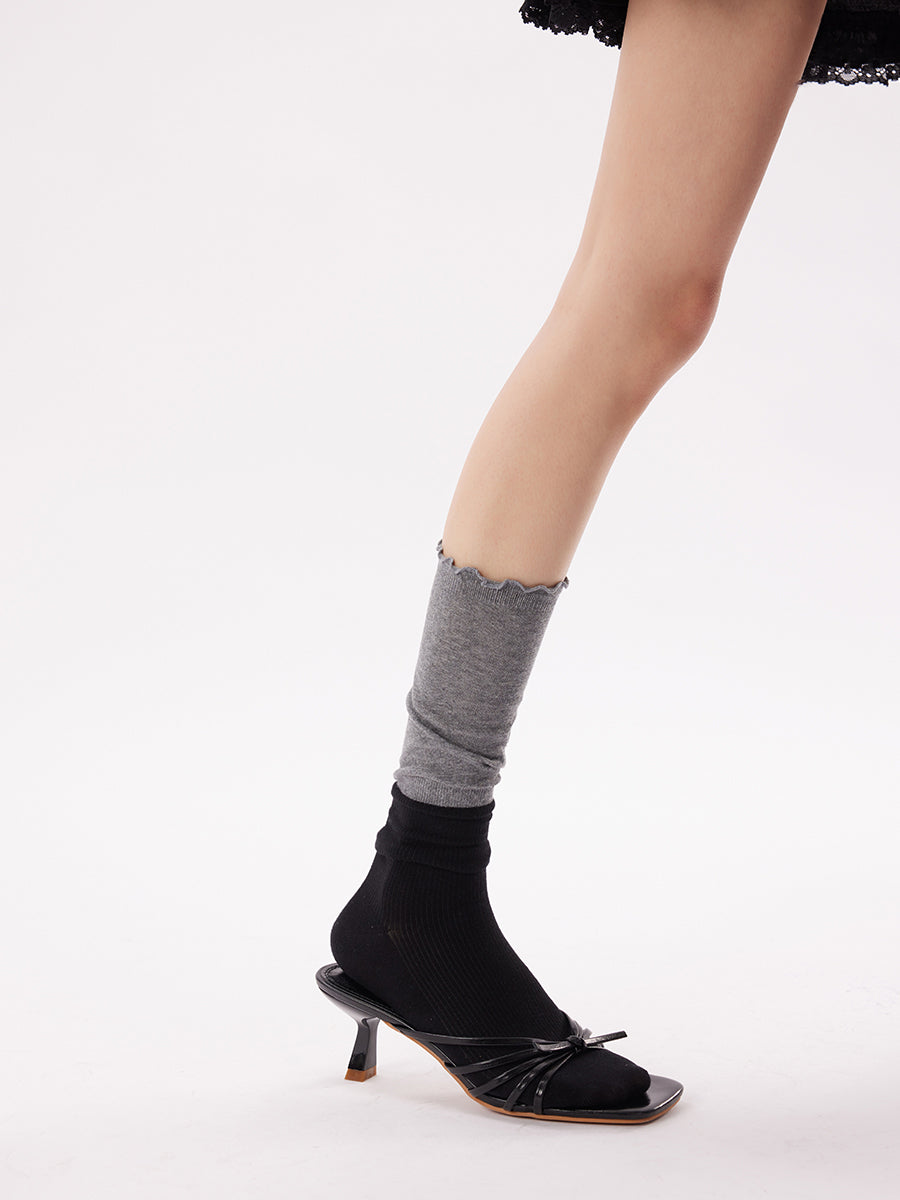 Colorblock Lettuce Trim Knee High Socks