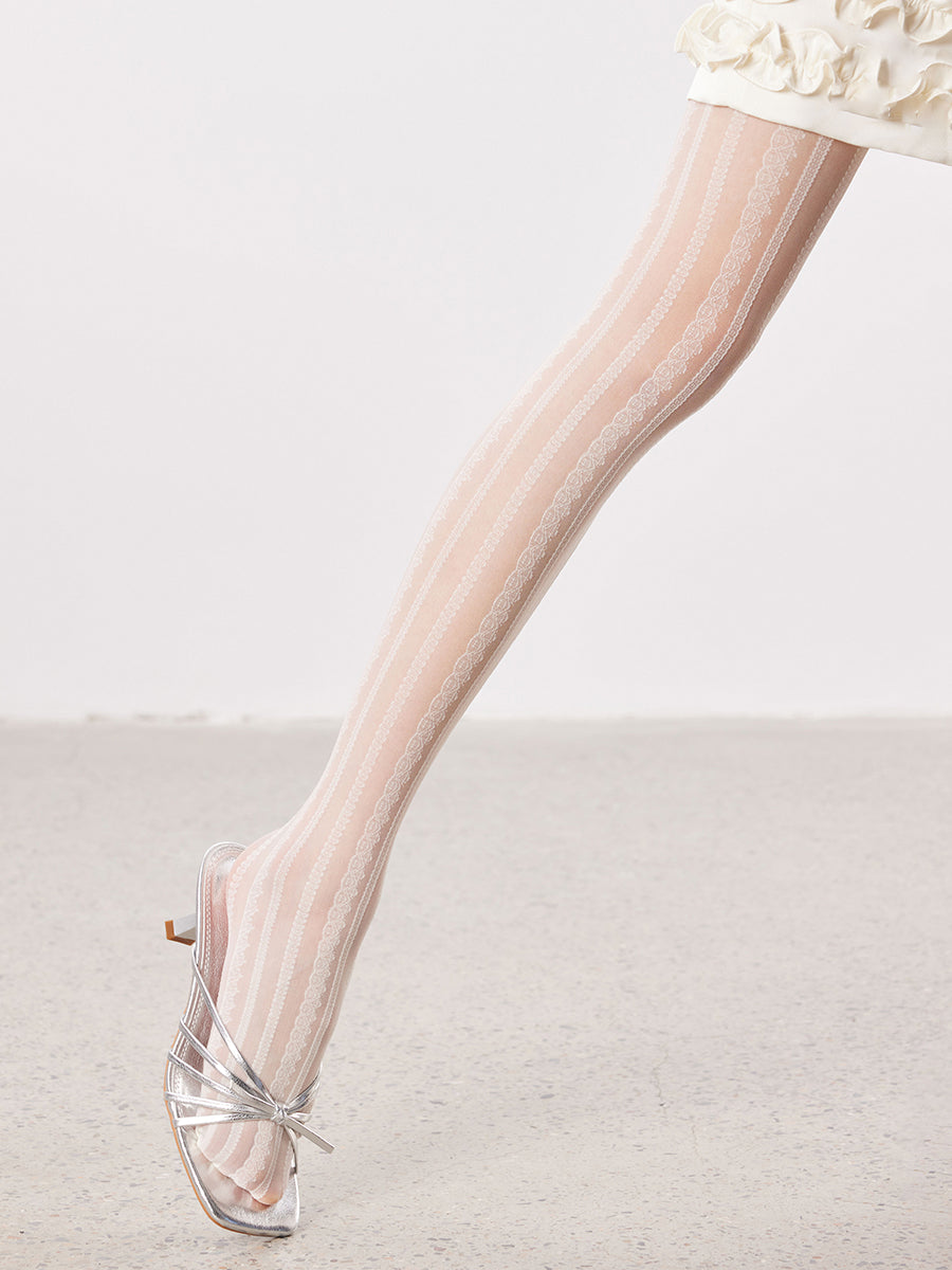 Sheer Jacquard Stripe Tights