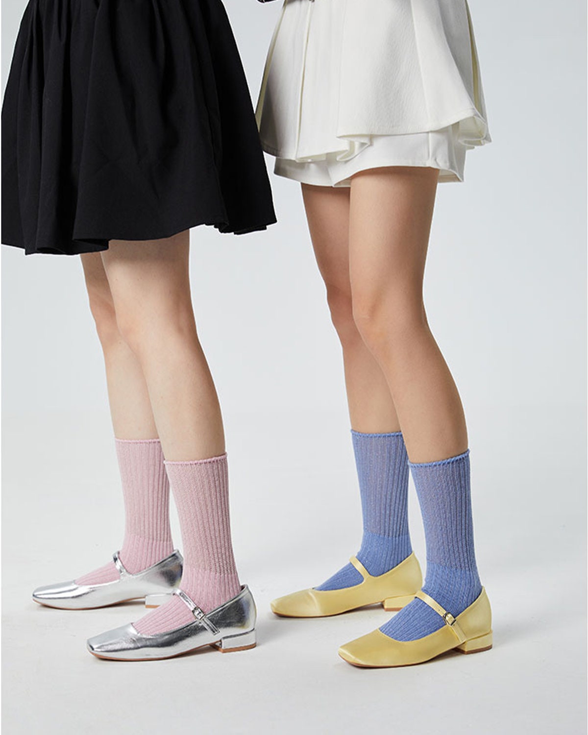 Shiny Semi-Sheer Crew Socks For Women