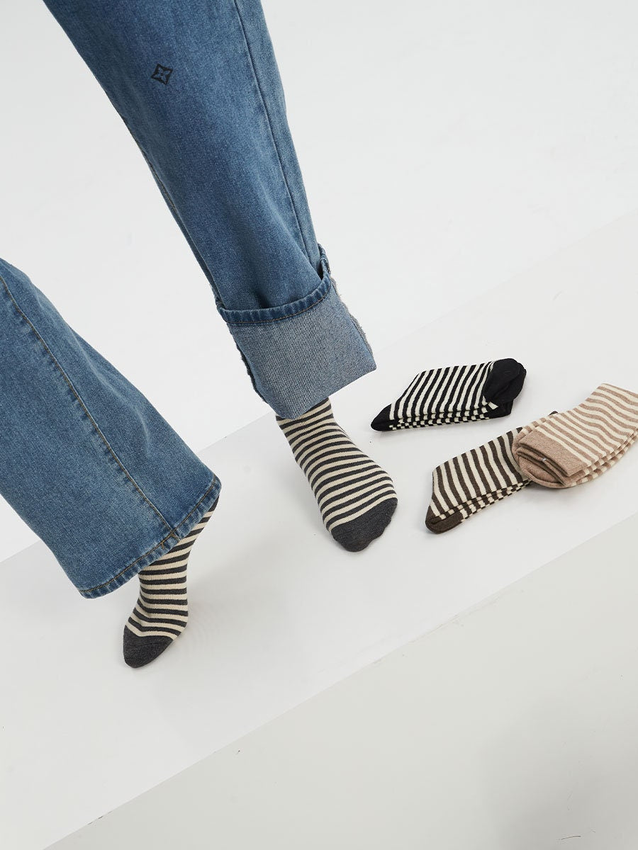 Stripe Cotton Quarter Socks For Women