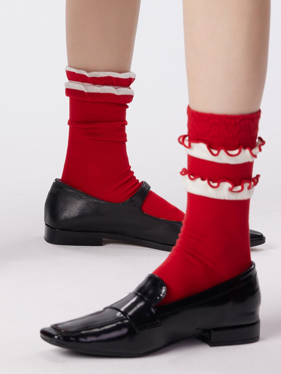 Ruffle Christmas Crew Socks For Women