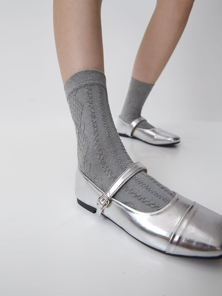 Argyle Knit Quarter Socks For Women