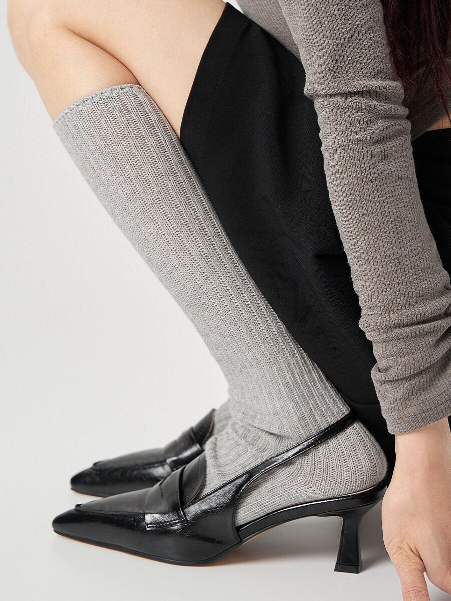 Ribbed Knit Slouch Knee High Socks For Women