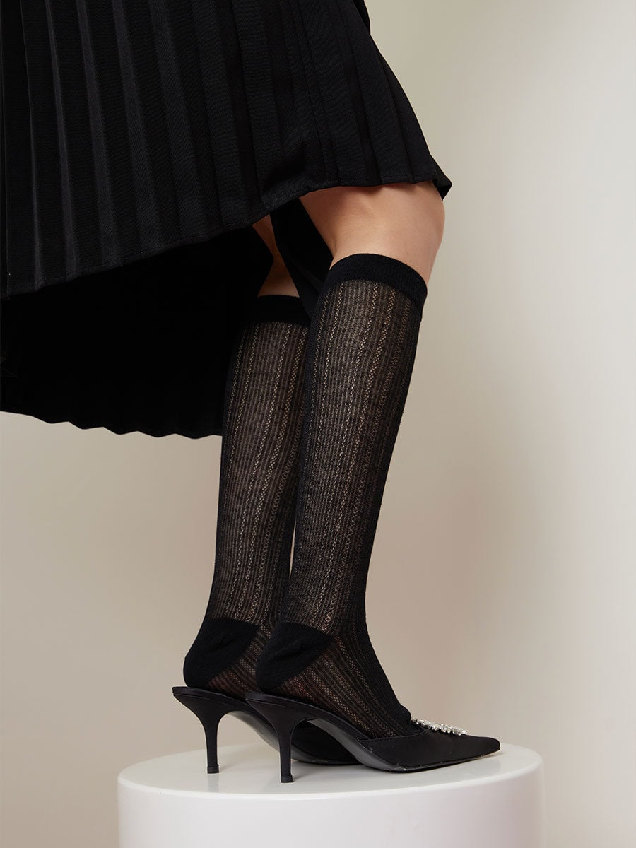 Stripe Semi-Sheer Knee High Socks For Women