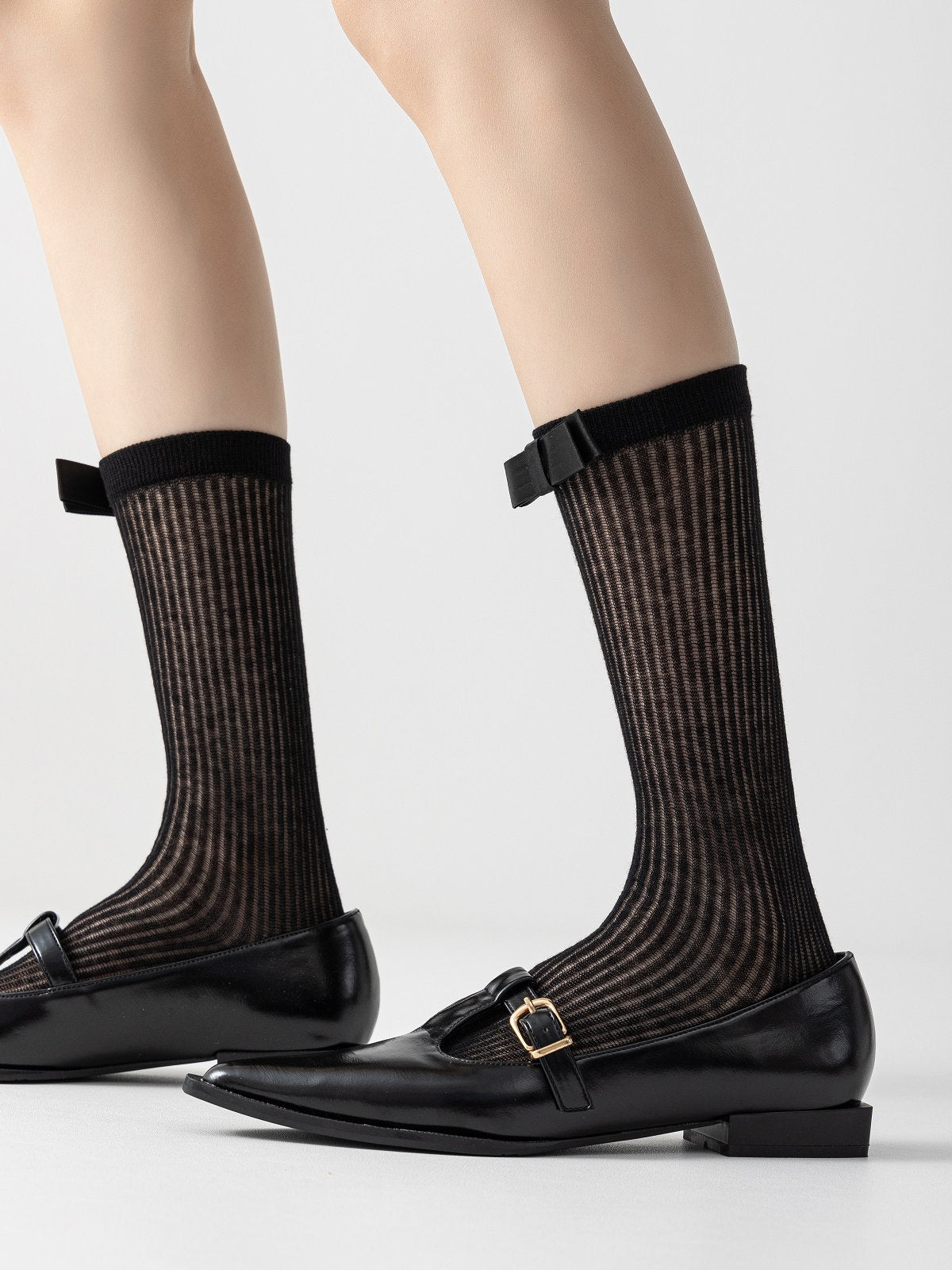 Bow Semi-Sheer Stripe Crew Socks / Calf Socks For Women