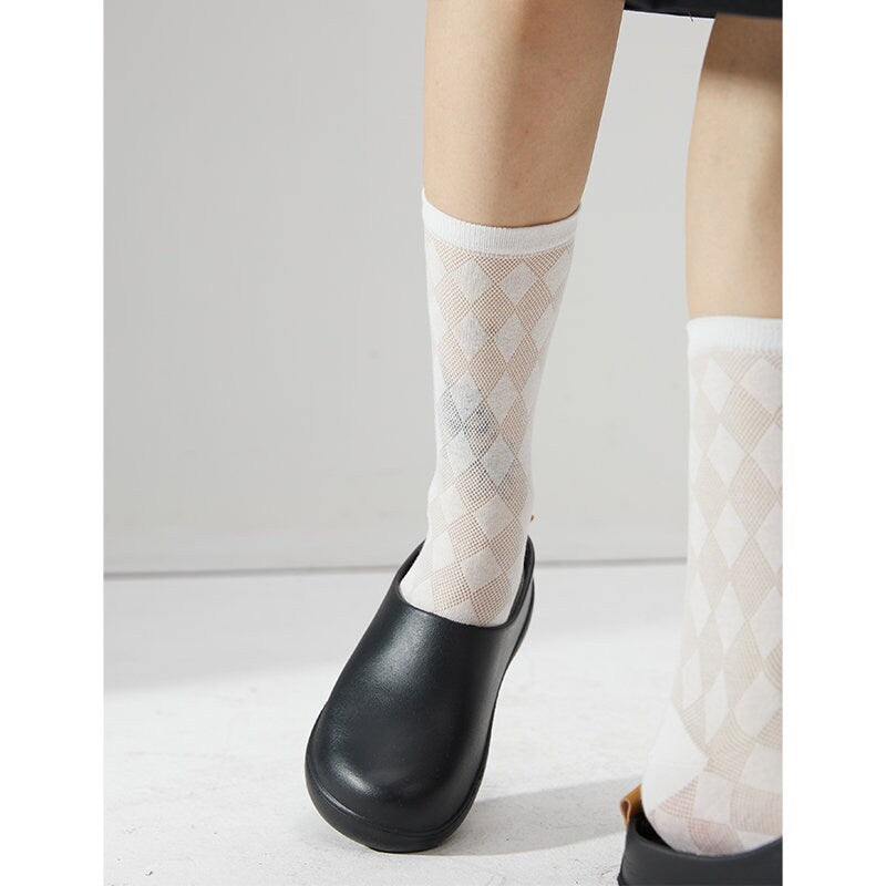 Argyle Semi-Sheer Crew Socks For Women