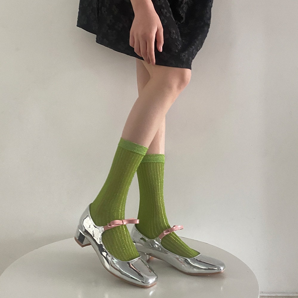 Shiny Striped Crew Socks For Women