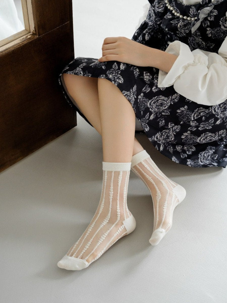 Stripe Dots Sheer Crew Socks