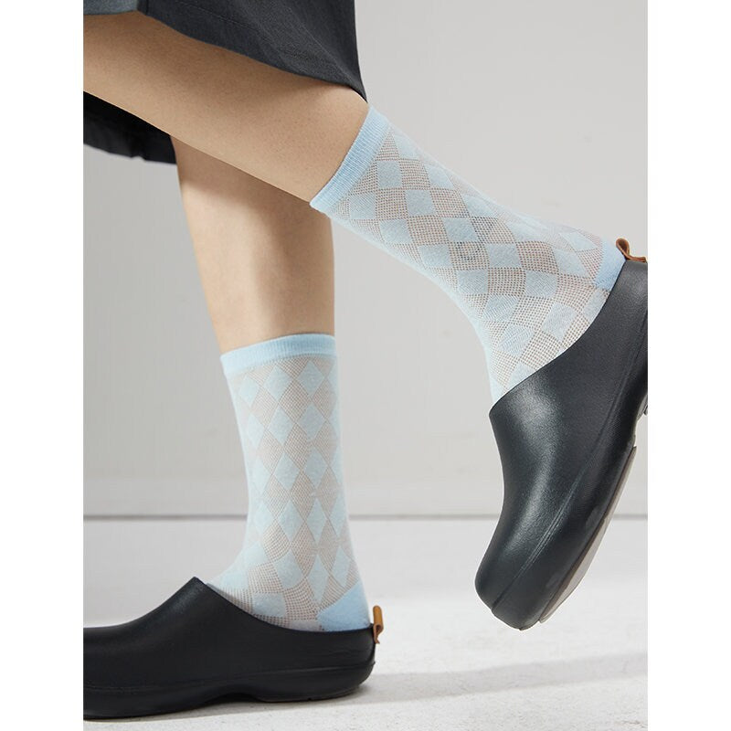 Argyle Semi-Sheer Crew Socks For Women