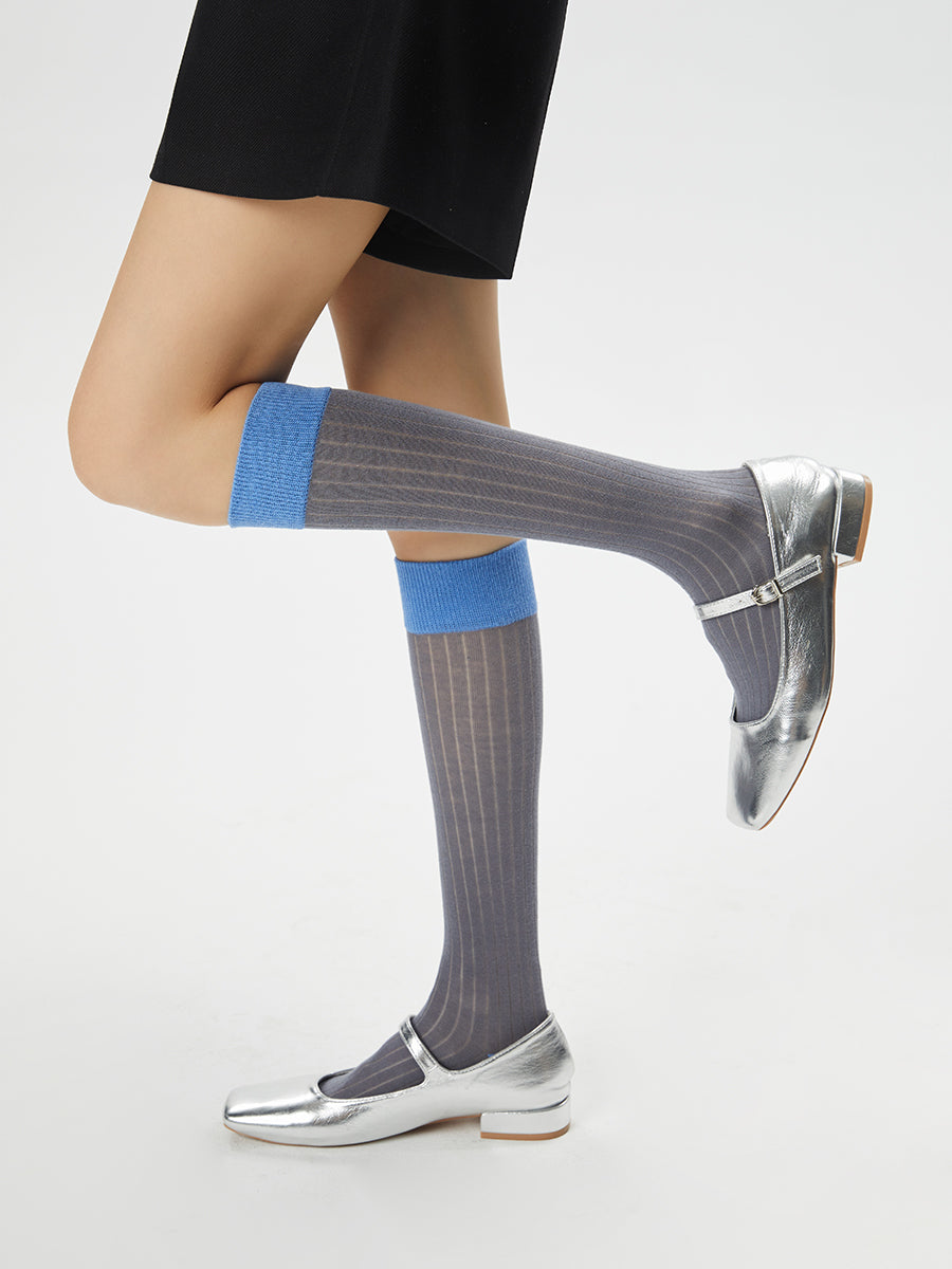Colorblock Ribbed Knee High Socks