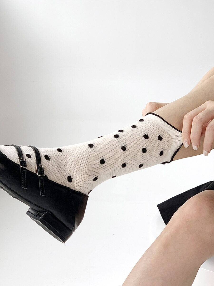 Polka Dot Ruffle Crew Socks For Women