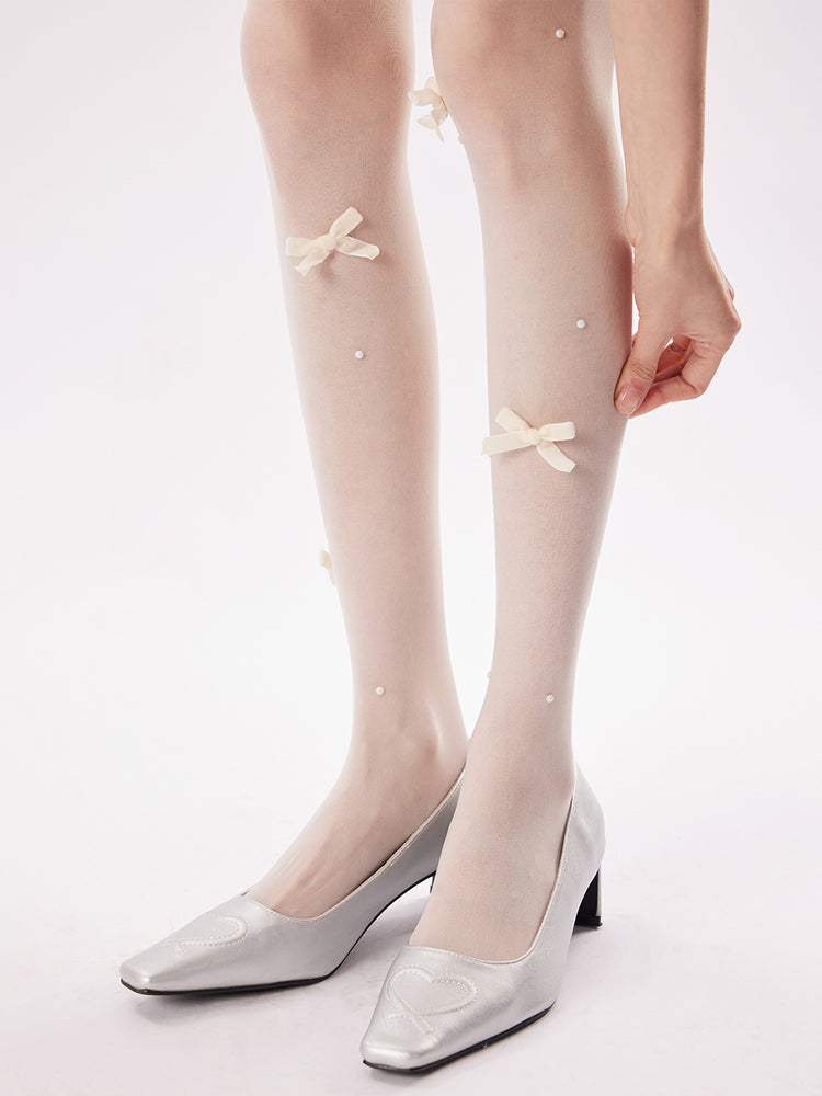 Rhinestone Bow Sheer Tights