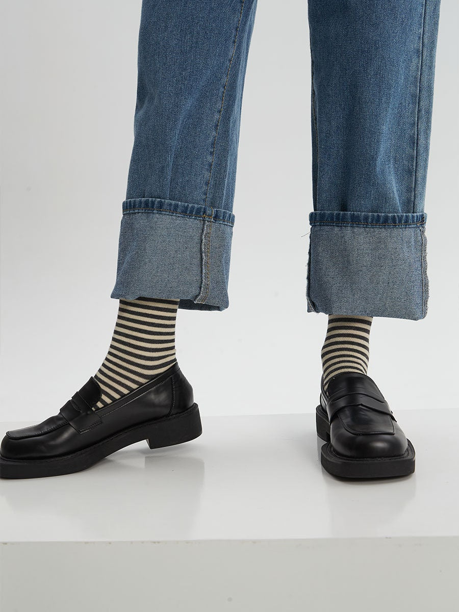 Stripe Cotton Quarter Socks For Women