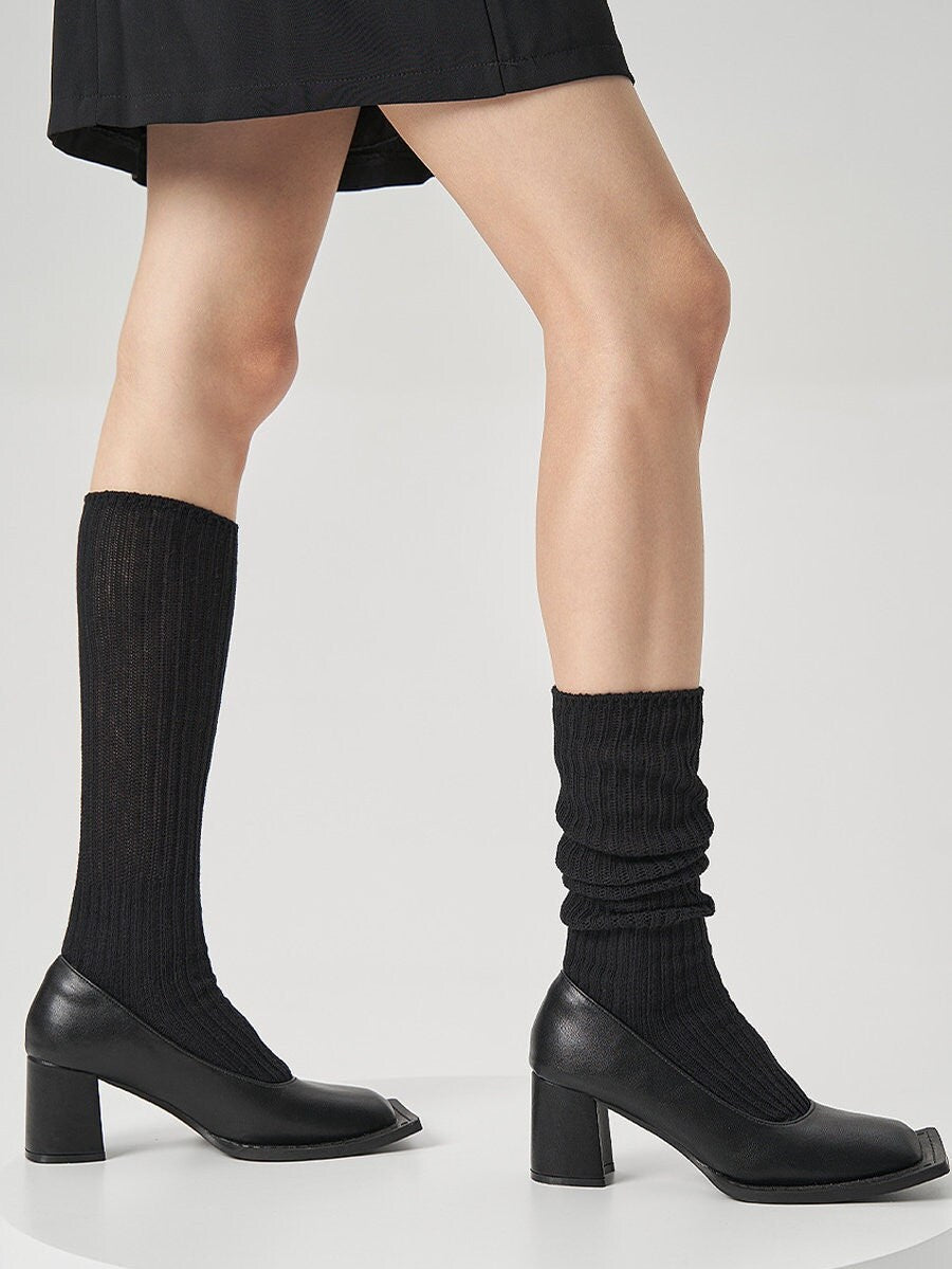 Ribbed Knit Slouch Knee High Socks For Women