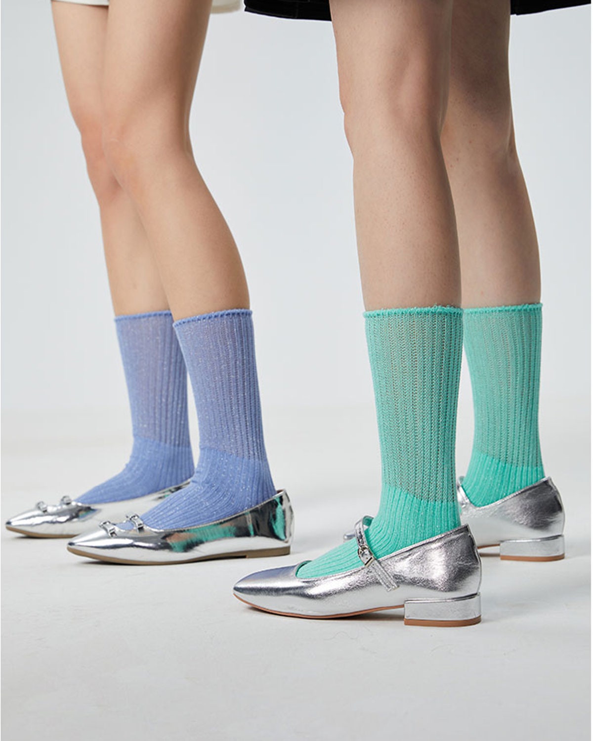 Shiny Semi-Sheer Crew Socks For Women