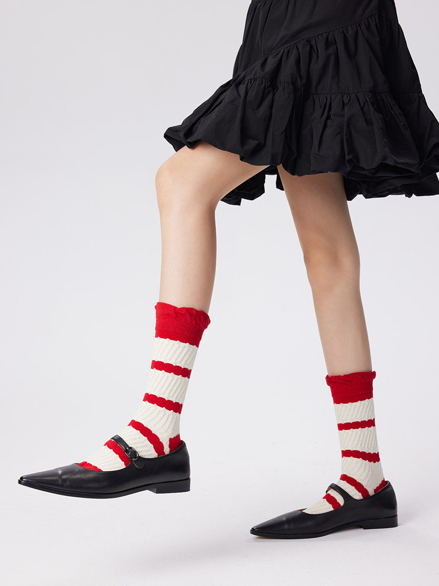 Ruffle Christmas Crew Socks For Women