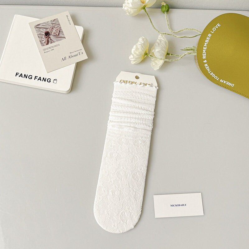 Lace Pointelle Ruffle Quarter Socks For Women