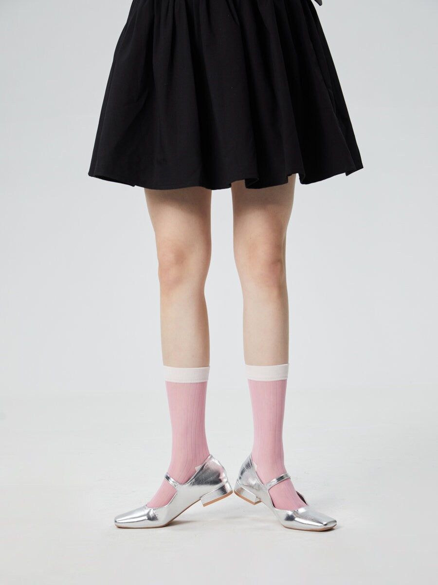 Color Block Semi-Sheer Stripe Crew Socks For Women