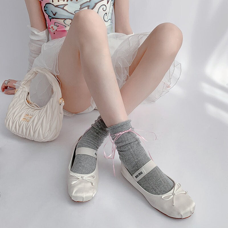 Bow Ribbon Quarter Socks / Crew Socks For Women