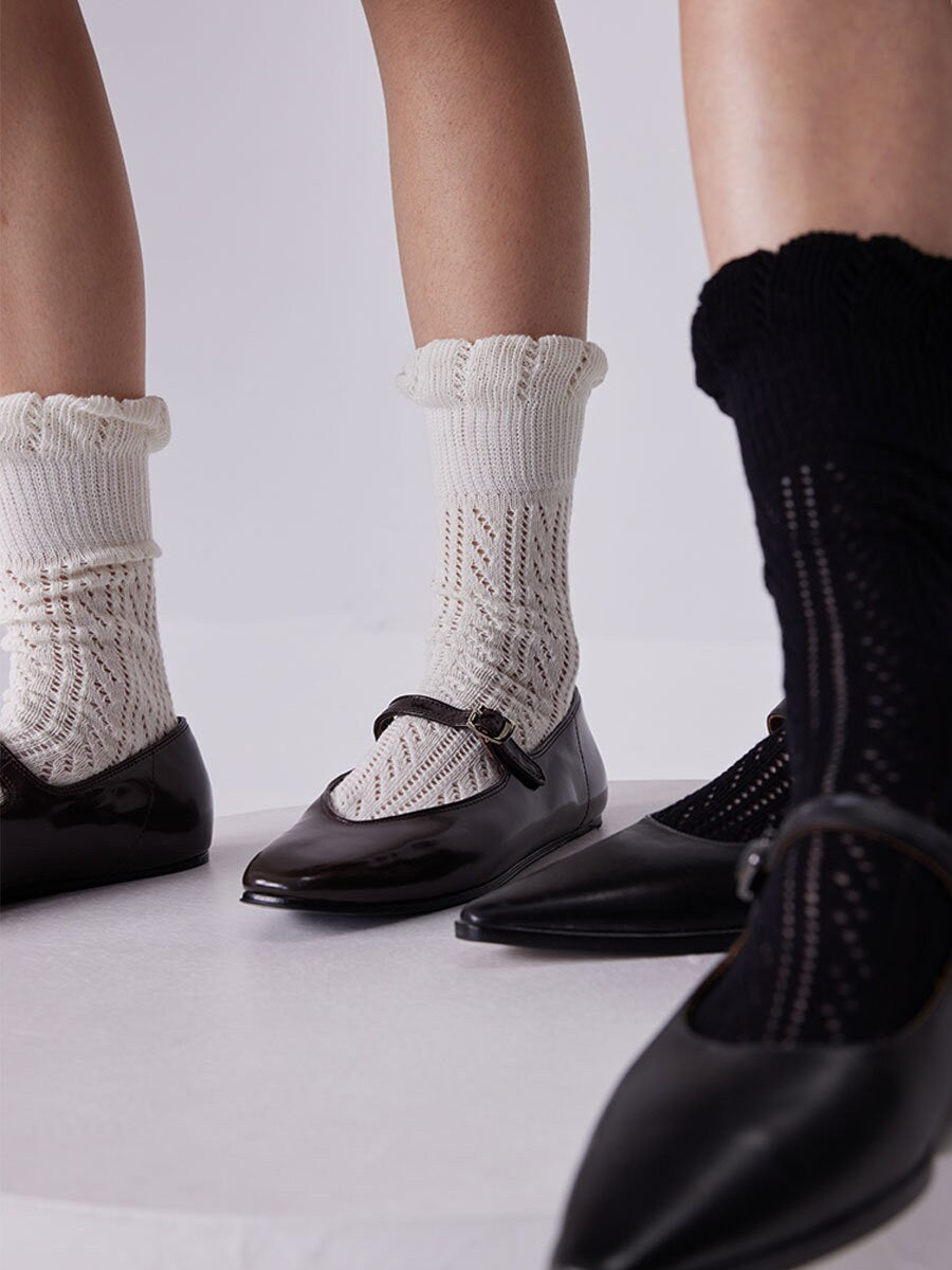 Slouch Pointelle Knit Crew Socks For Women