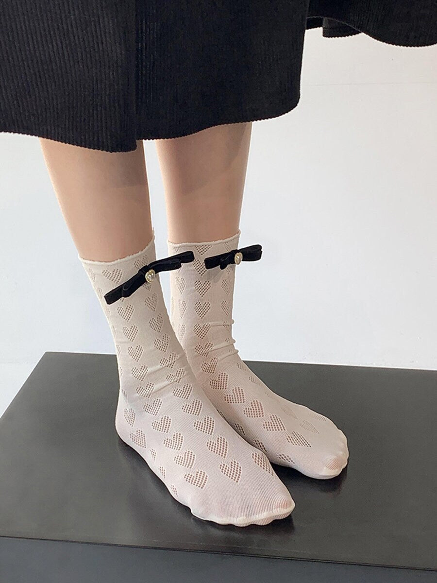 Bow Heart Quarter Socks For Women