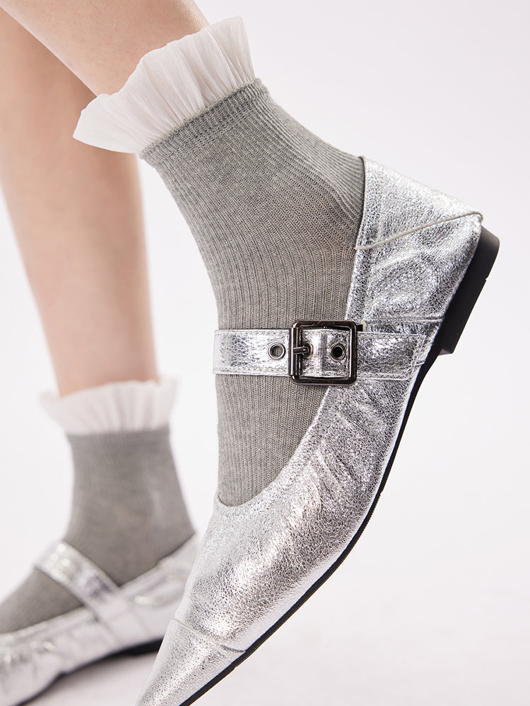 Ruffle Chiffon Crew Socks