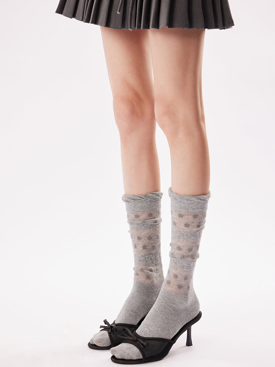Floral Dot Mesh Panel Knee High Socks