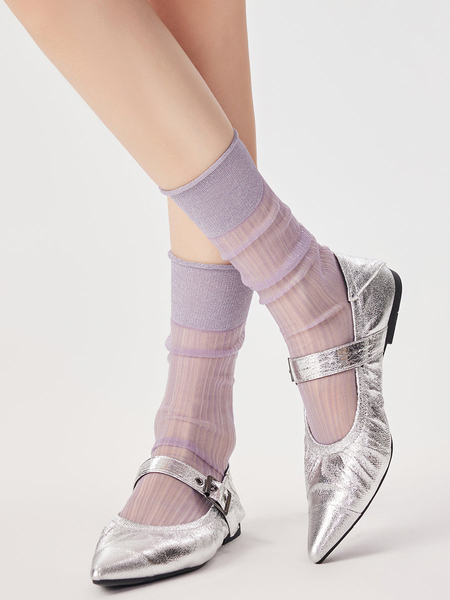 Stripe Semi-Sheer Crew Socks