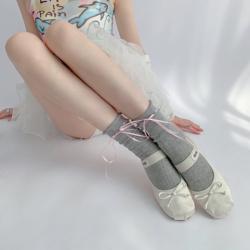 Bow Ribbon Quarter Socks / Crew Socks For Women