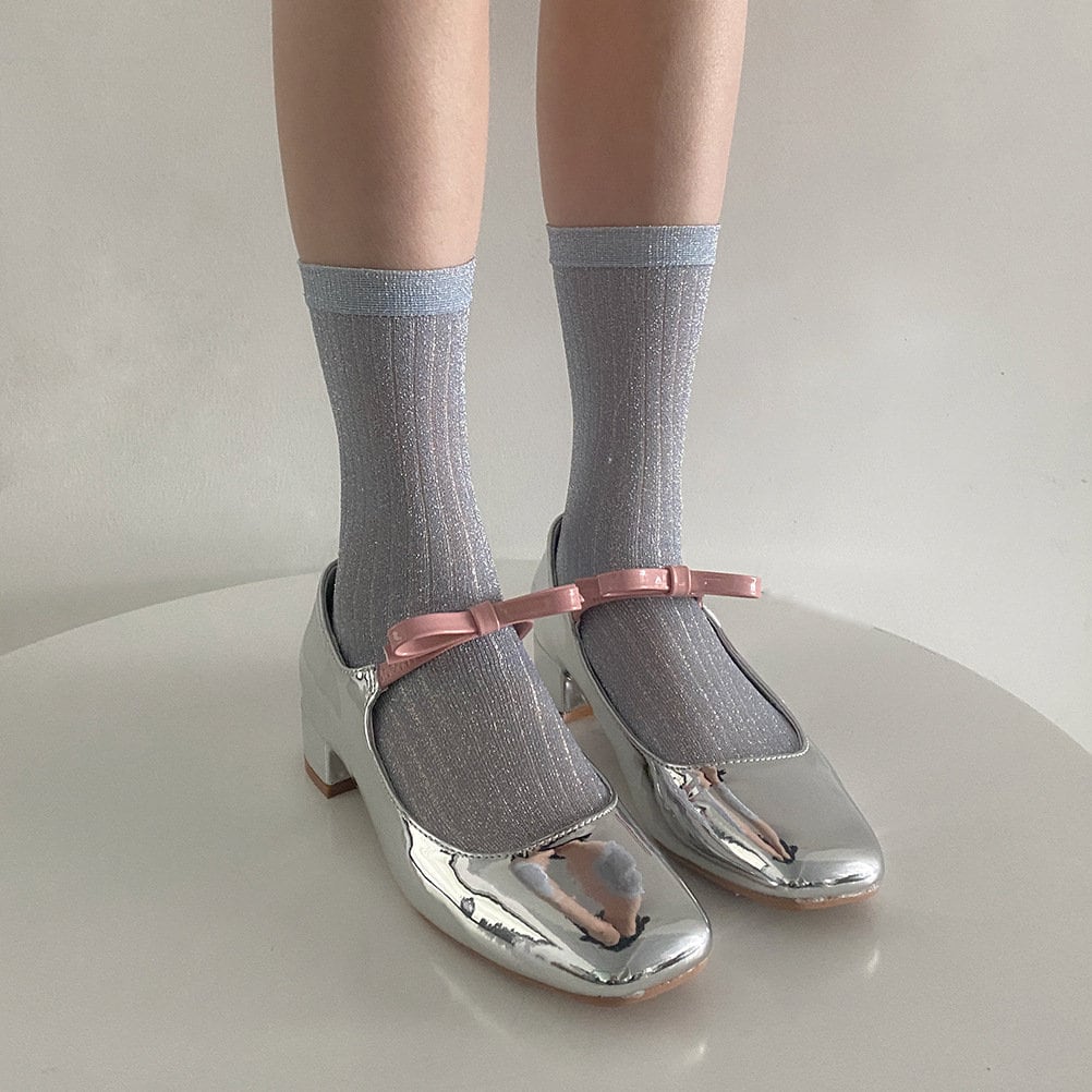 Shiny Striped Crew Socks For Women