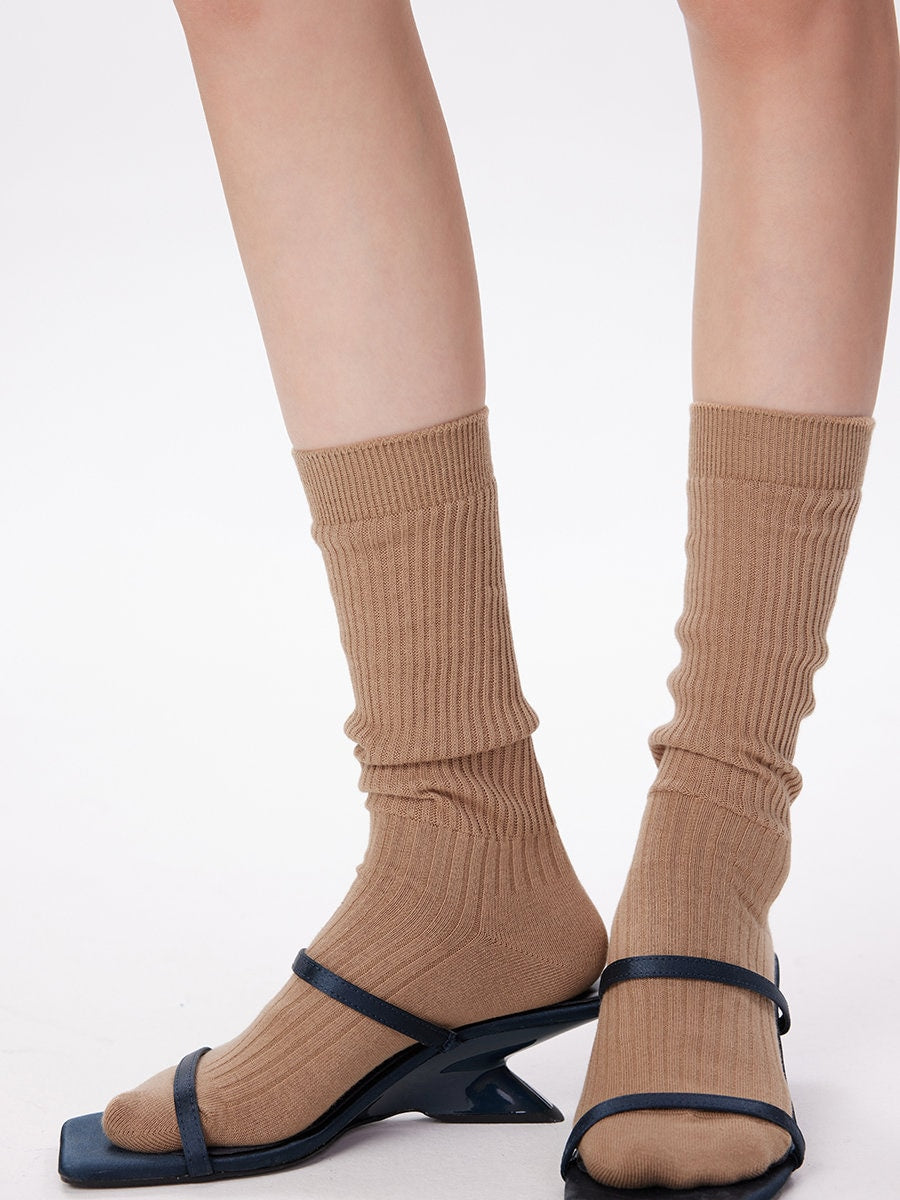 Ribbed Knit Slouch Crew Socks / Calf Socks For Women