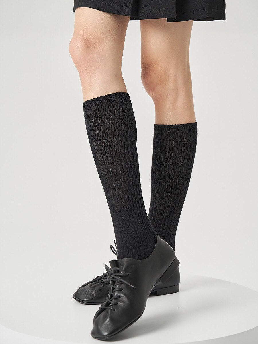 Ribbed Knit Slouch Knee High Socks For Women