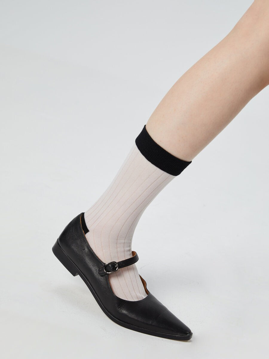 Color Block Semi-Sheer Stripe Crew Socks For Women