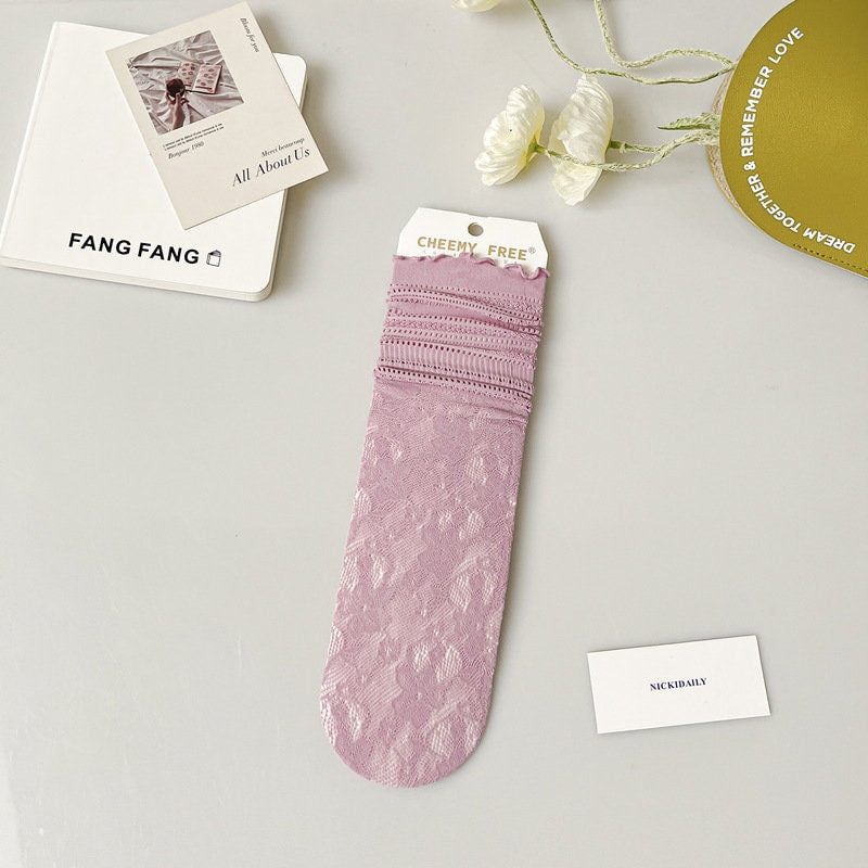 Lace Pointelle Ruffle Quarter Socks For Women