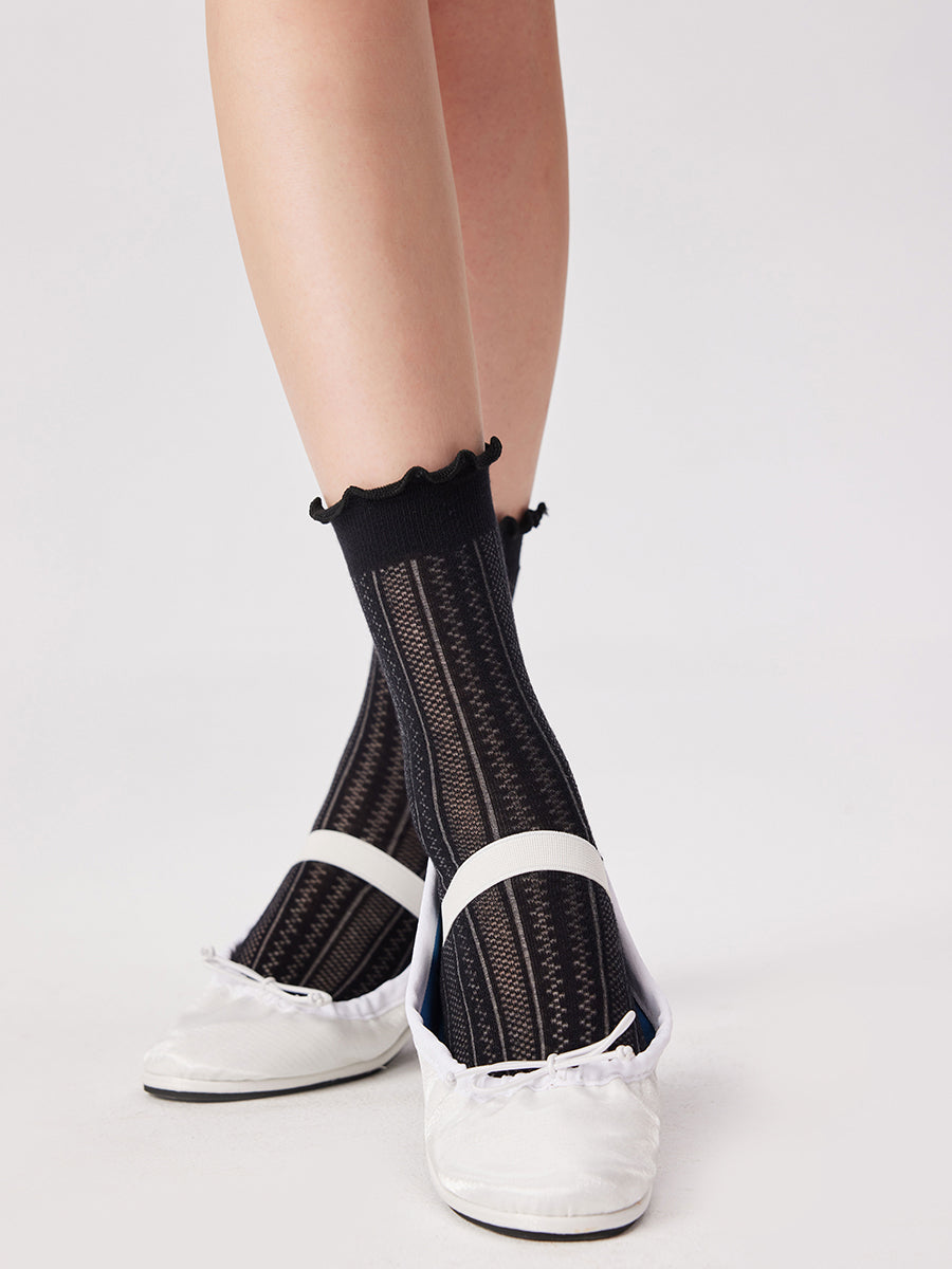 Pointelle Knit Ruffle Crew Socks