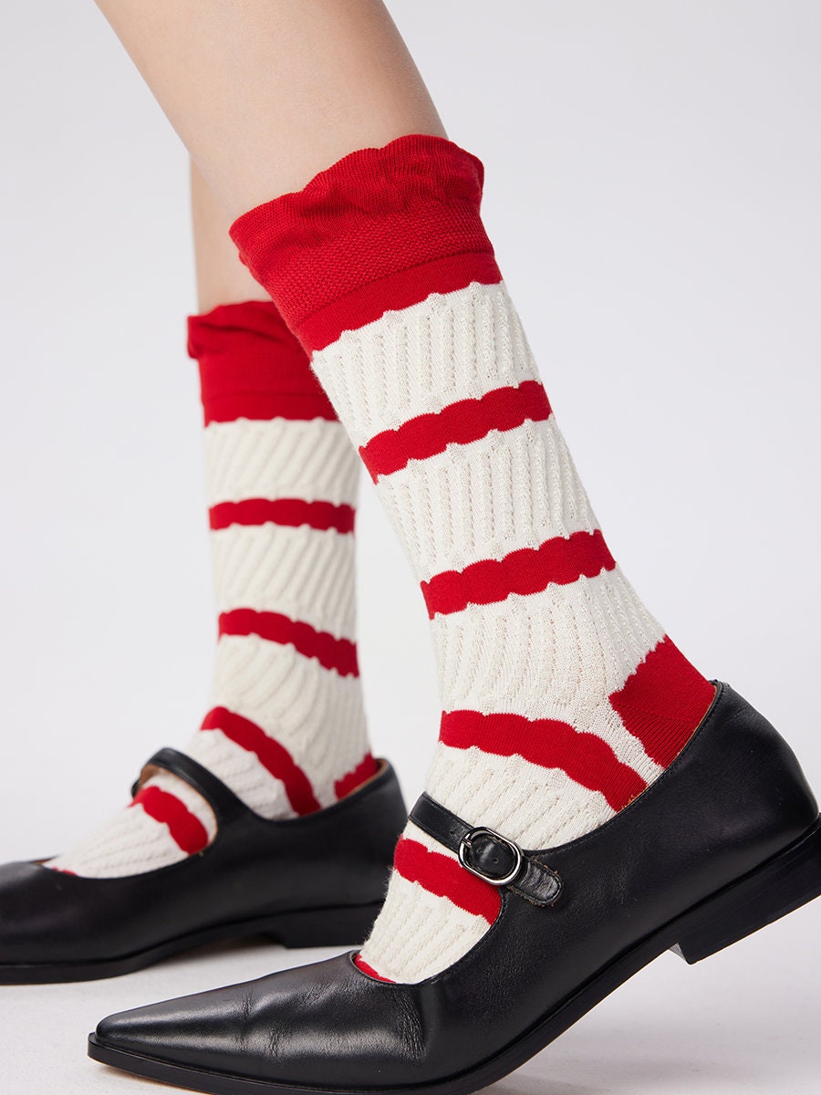 Ruffle Christmas Crew Socks For Women