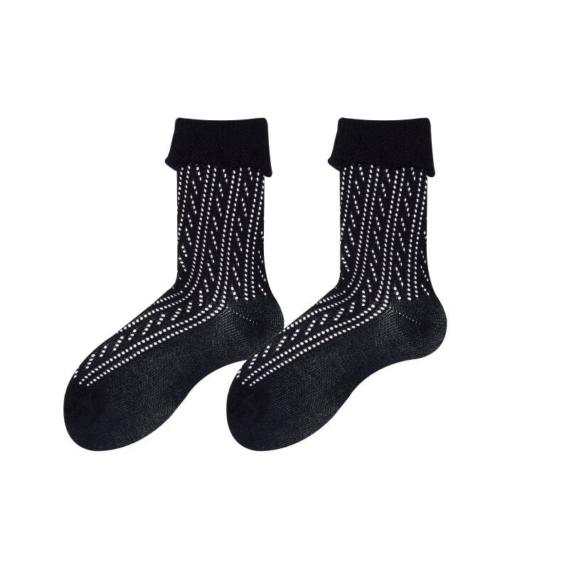 Ruffle Pointelle Knit Crew Socks For Women