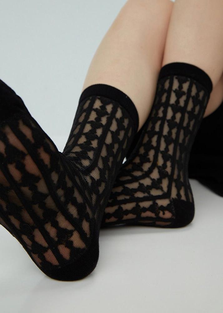 Pointelle Semi-Sheer Crew Socks