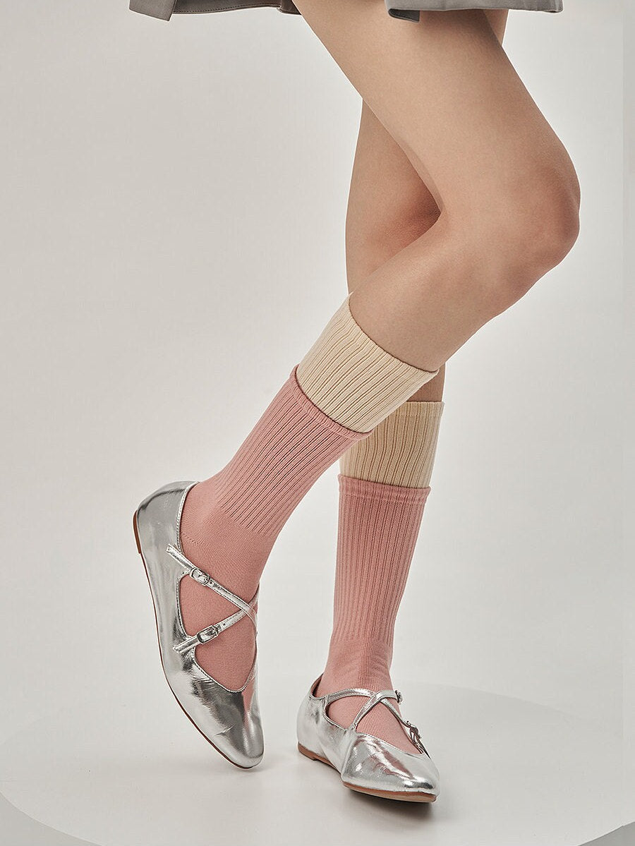 Color Block Crew Socks / Calf Socks For Women