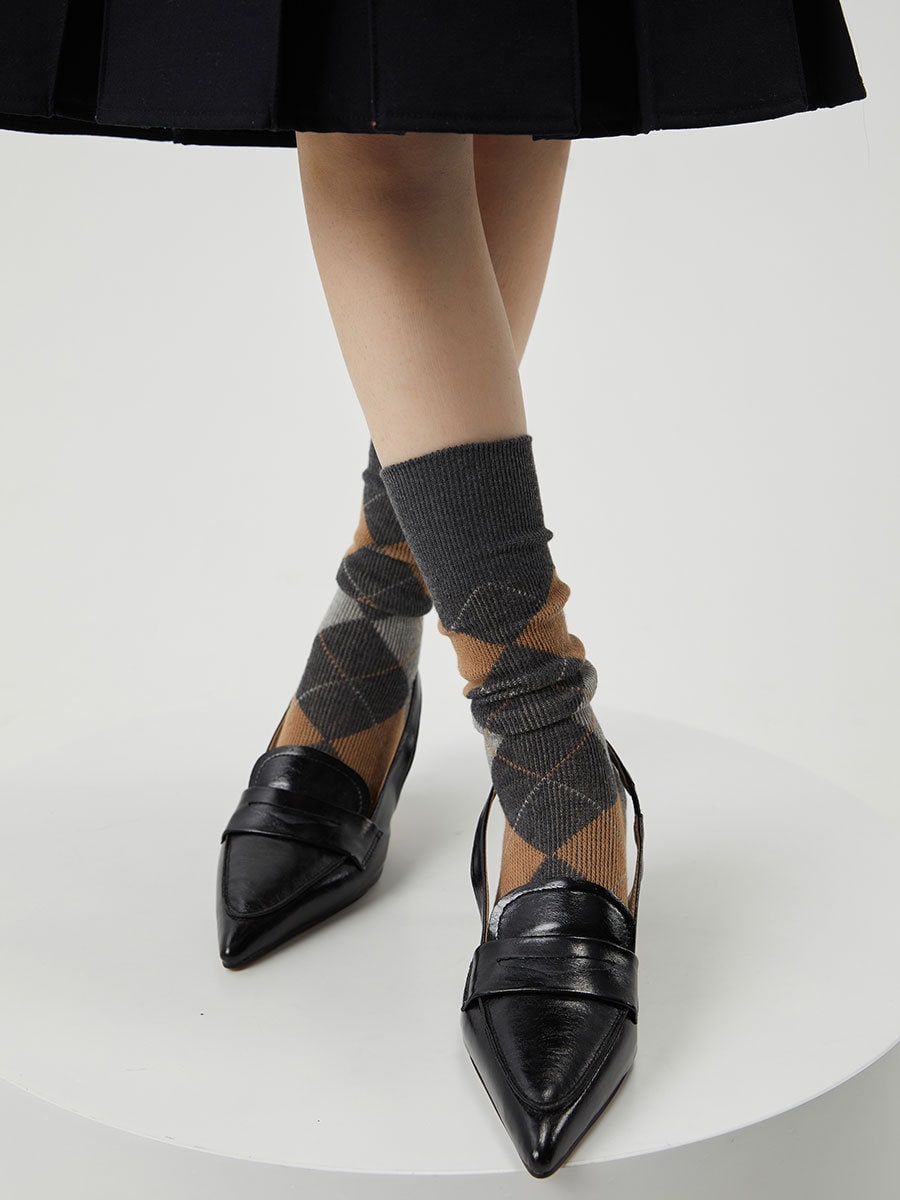 Argyle Crew Socks / Calf Socks For Women